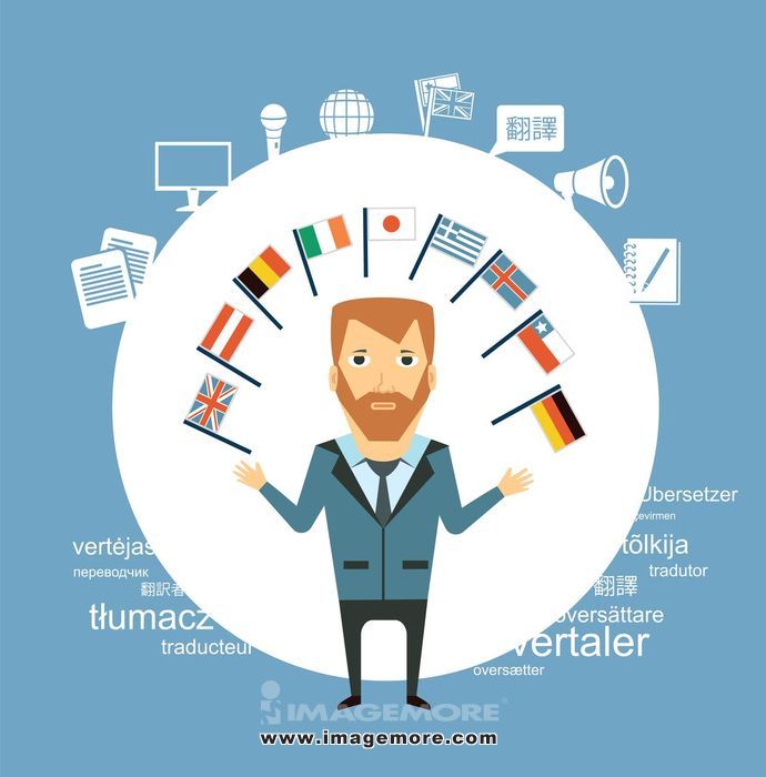 translator with flags of different countries illustration